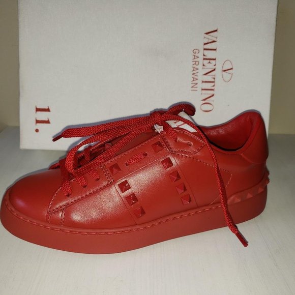 Valentino Garavani 11. Women Rockstud Studded Leather Sneakers Shoes Red - Picture 3 of 12